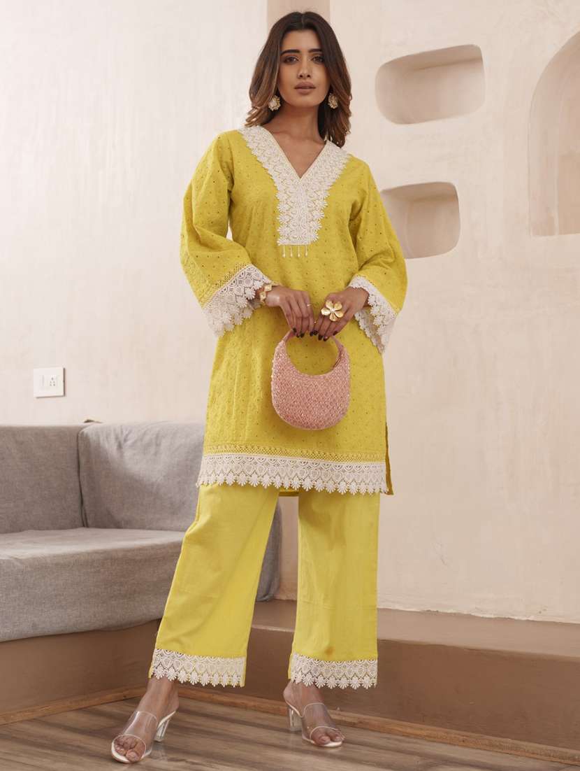 women self design long sleeve kurta pant set - 21985495 -  Standard Image - 2