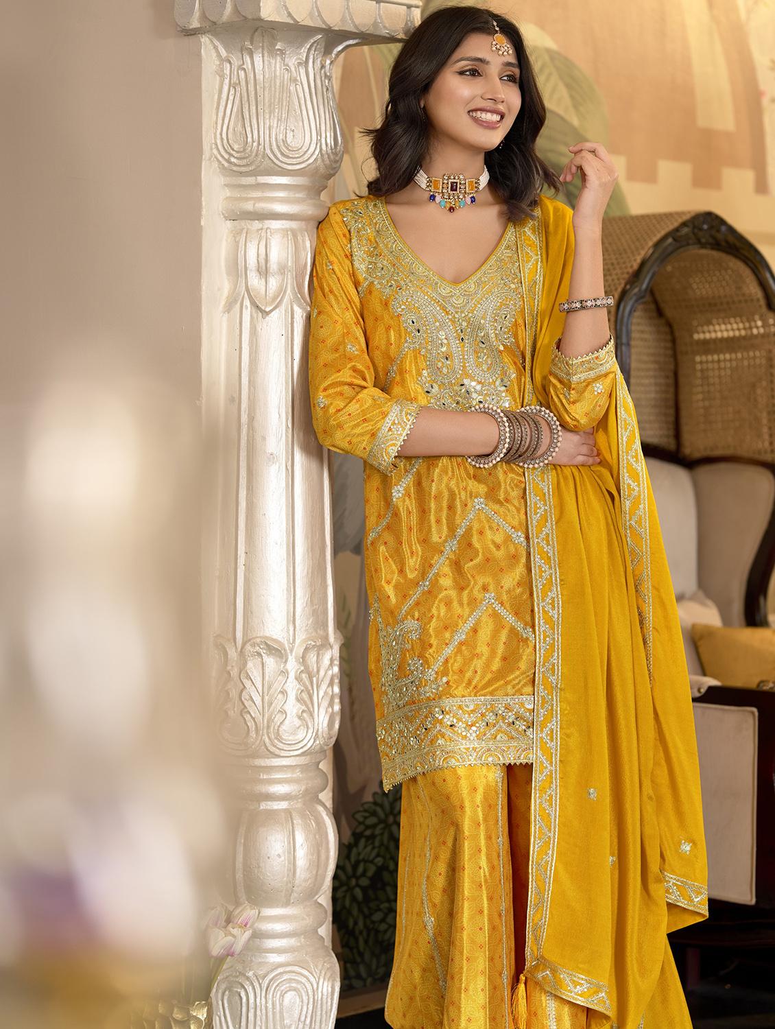 women three quarter sleeve kurta palazzo with dupatta set - 21985531 - Standard Image - 2