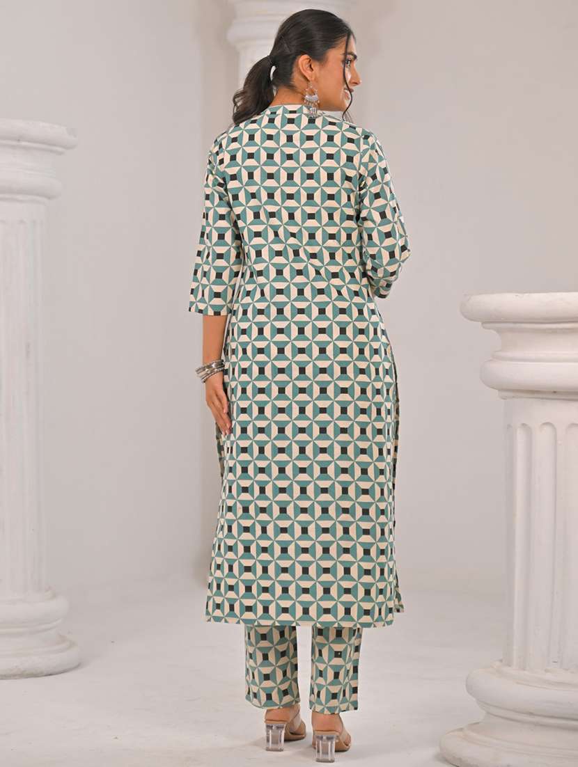 women geometric printed three quarter sleeve kurta pant set - 21985540 -  Standard Image - 2