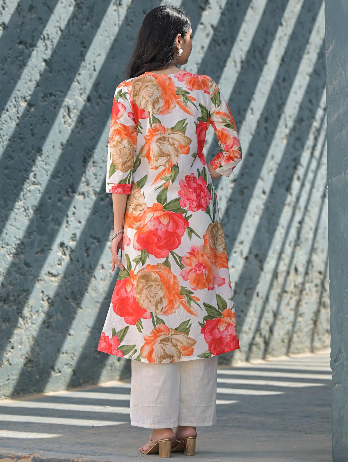 women floral three quarter sleeve kurta pant with dupatta set - 21985542 - Standard Image - 2