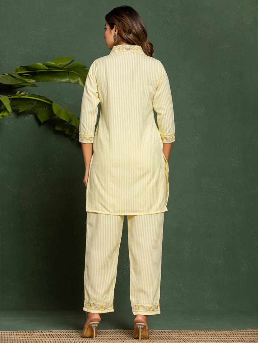 women striped three quarter sleeve ethnic co-ord set - 21985548 - Standard Image - 2