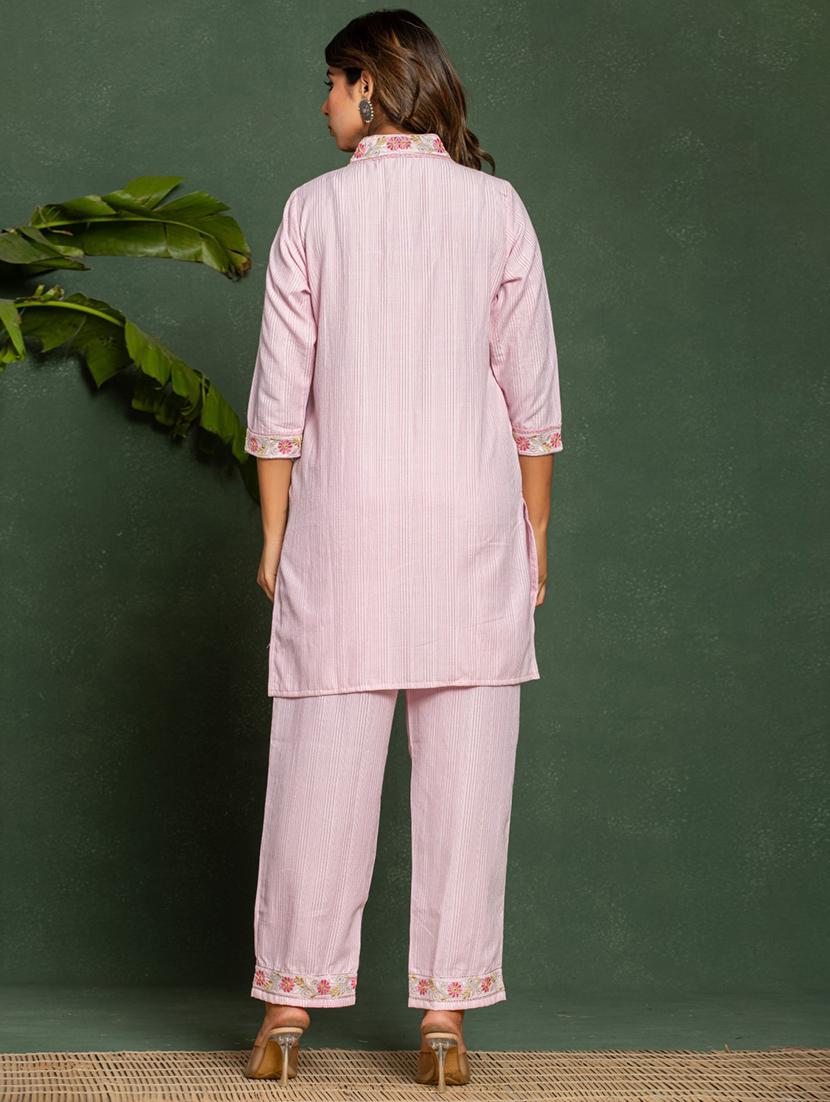 women striped three quarter sleeve ethnic co-ord set - 21985549 - Standard Image - 2