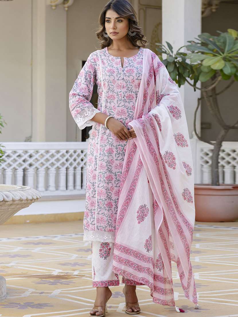 women floral long sleeve kurta pant with dupatta set - 21985553 - Standard Image - 2