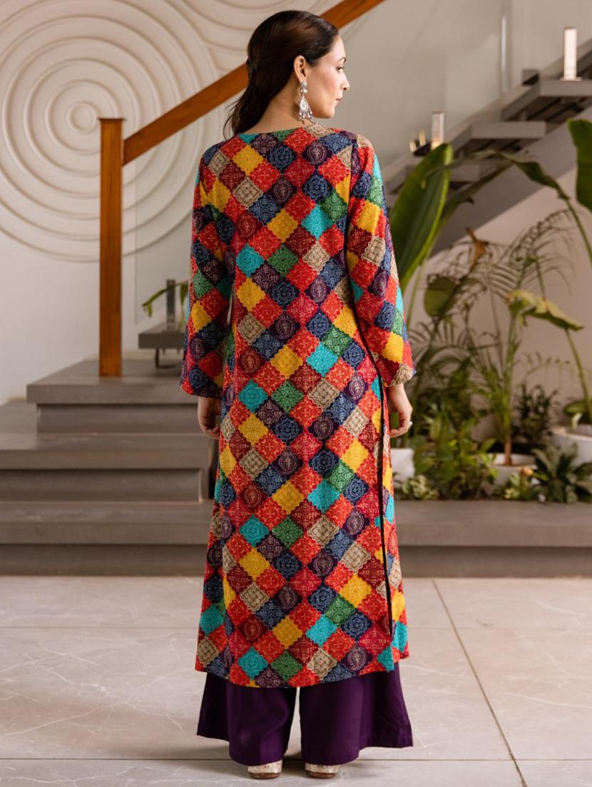 women printed long sleeve kurta palazzo set - 21985566 - Standard Image - 2