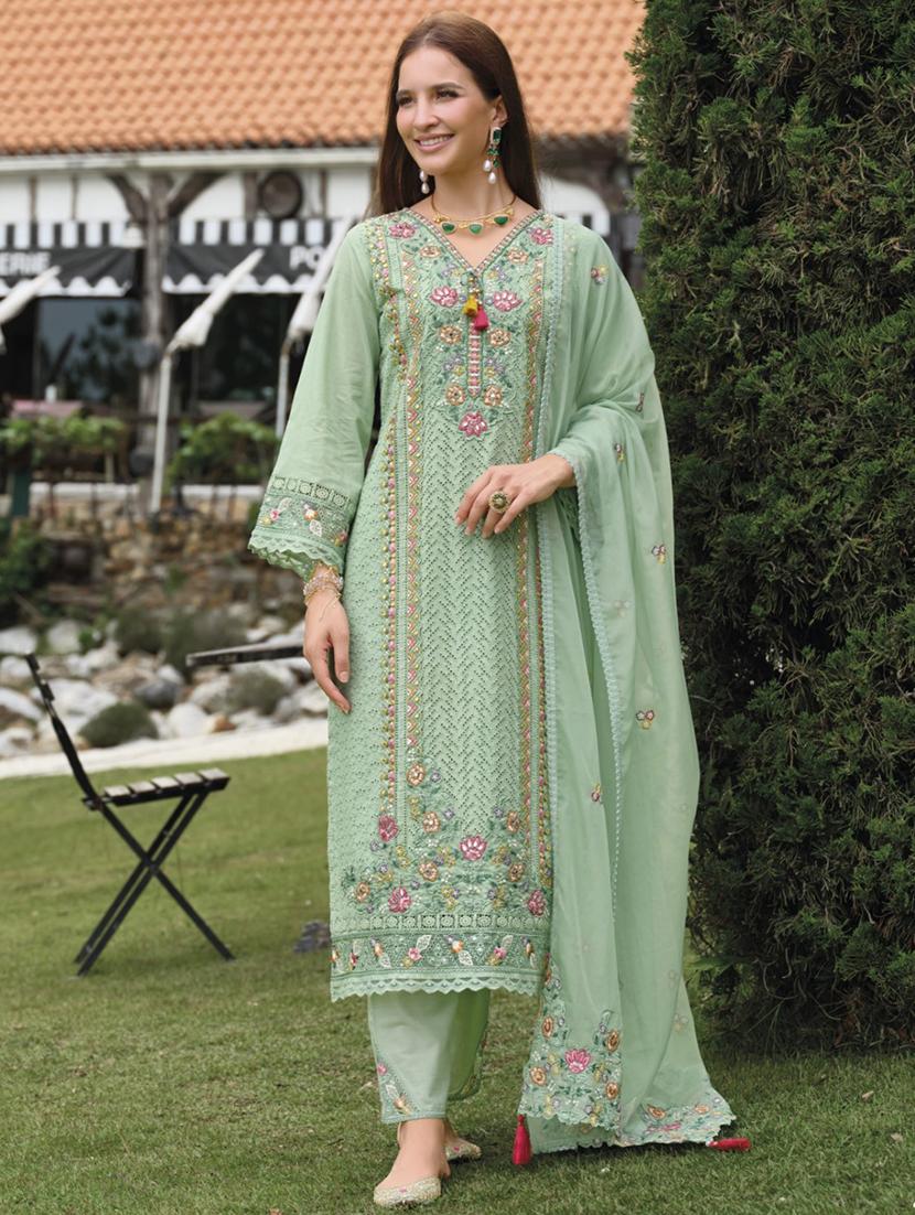 women solid with work long sleeve kurta pant with dupatta set - 21985572 -  Zoom Image - 0