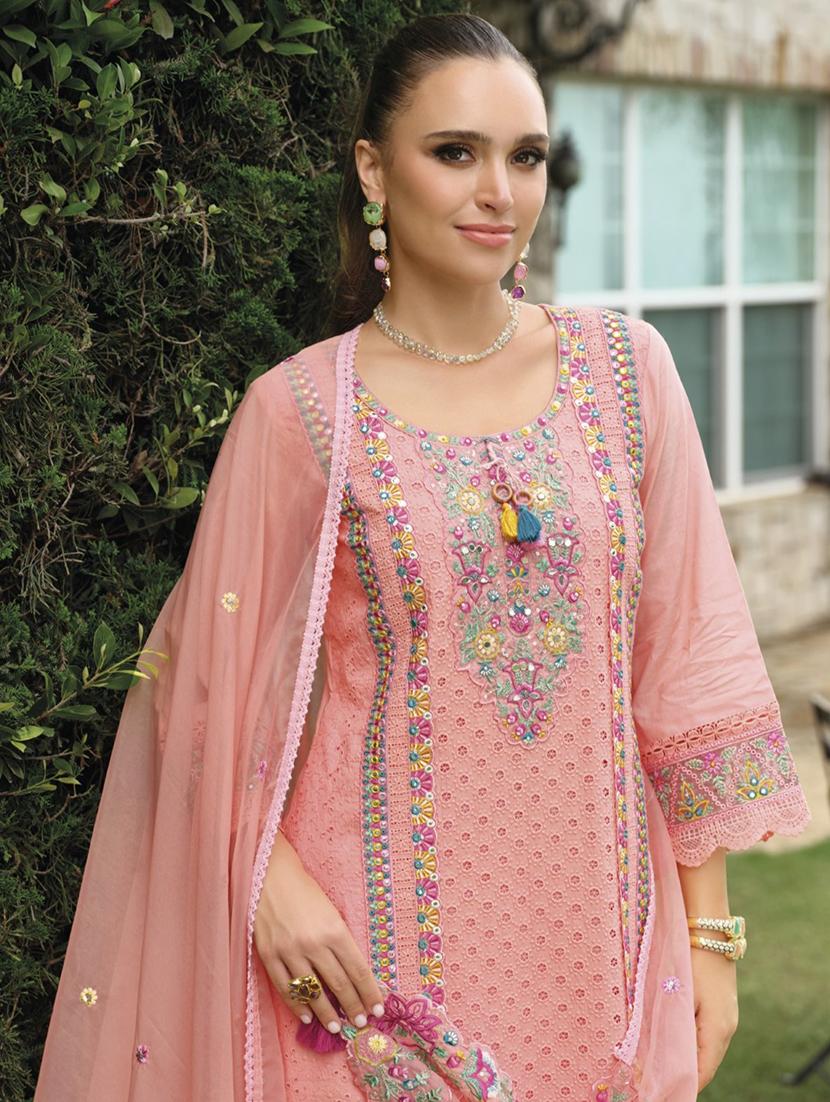 women solid with work long sleeve kurta pant with dupatta set - 21985573 - Standard Image - 2