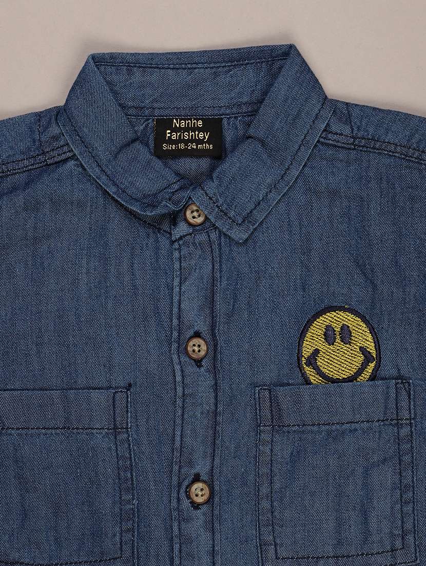 boys solid collared long sleeve  denim shirt - 21985671 -  Standard Image - 2