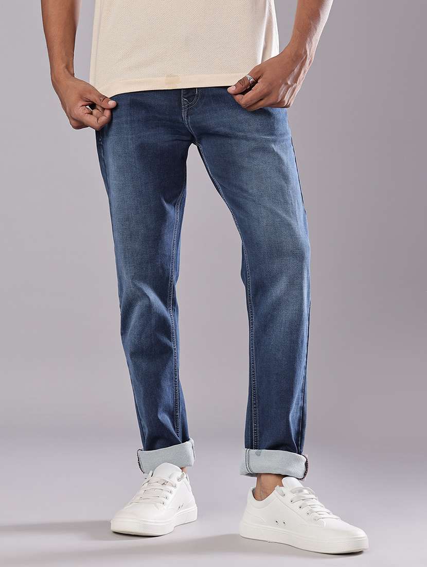 men solid mid rise slim fit jean