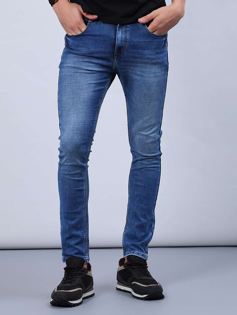 men washed mid rise full length jeans