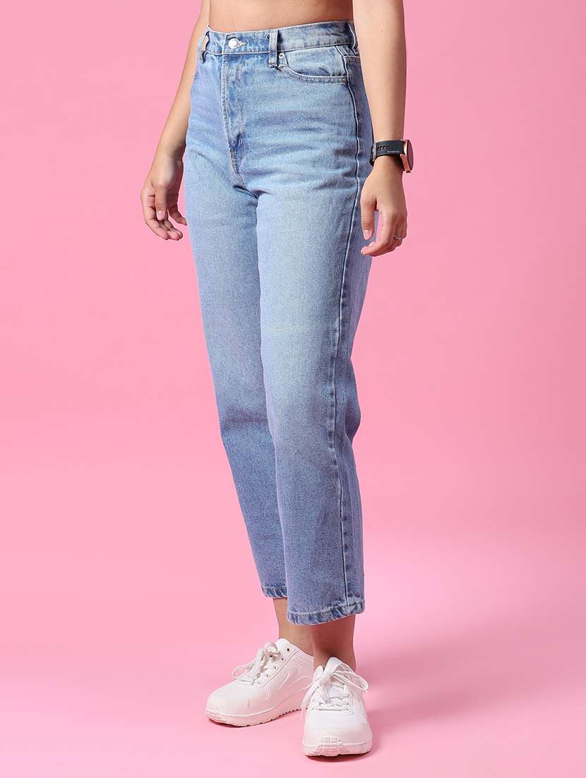 women washed mid rise straight fit jeans - 21985751 - Standard Image - 2