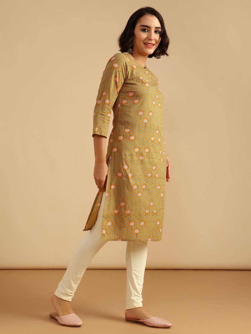 women three quarter sleeve straight kurta - 21985824 -  Standard Image - 2