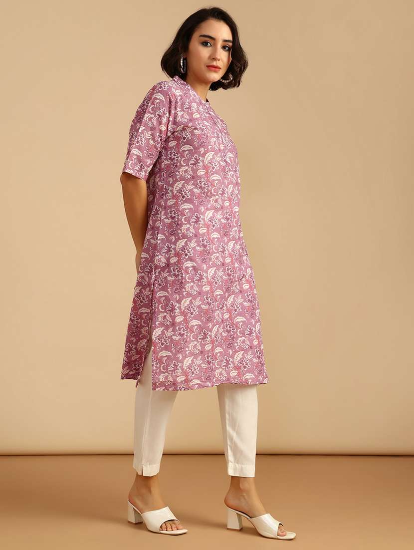 women three quarter sleeve straight kurta - 21985830 -  Standard Image - 2