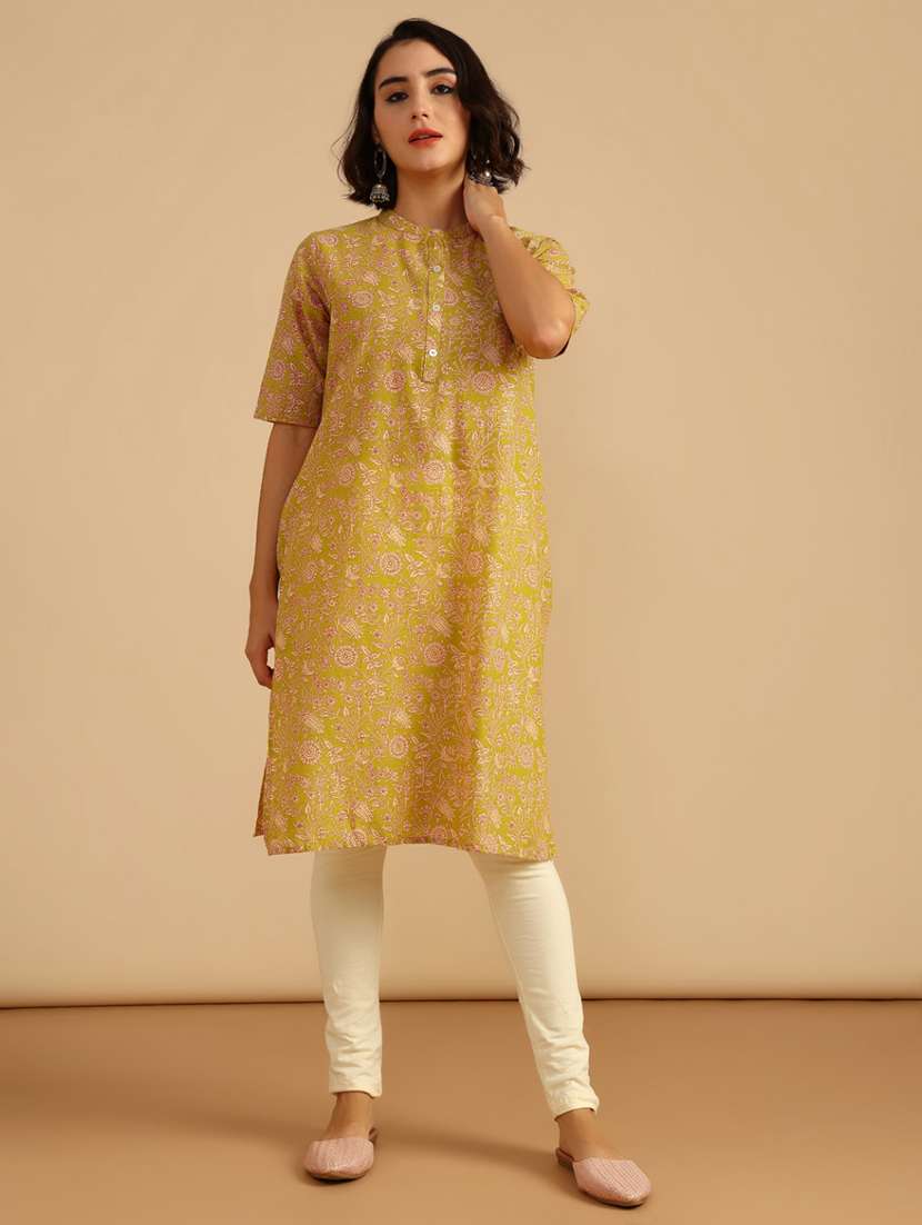women three quarter sleeve straight kurta - 21985833 -  Standard Image - 2