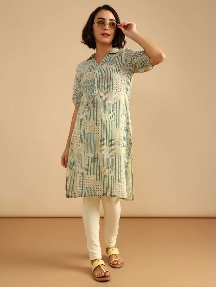 women three quarter sleeve straight kurta - 21985836 -  Standard Image - 2