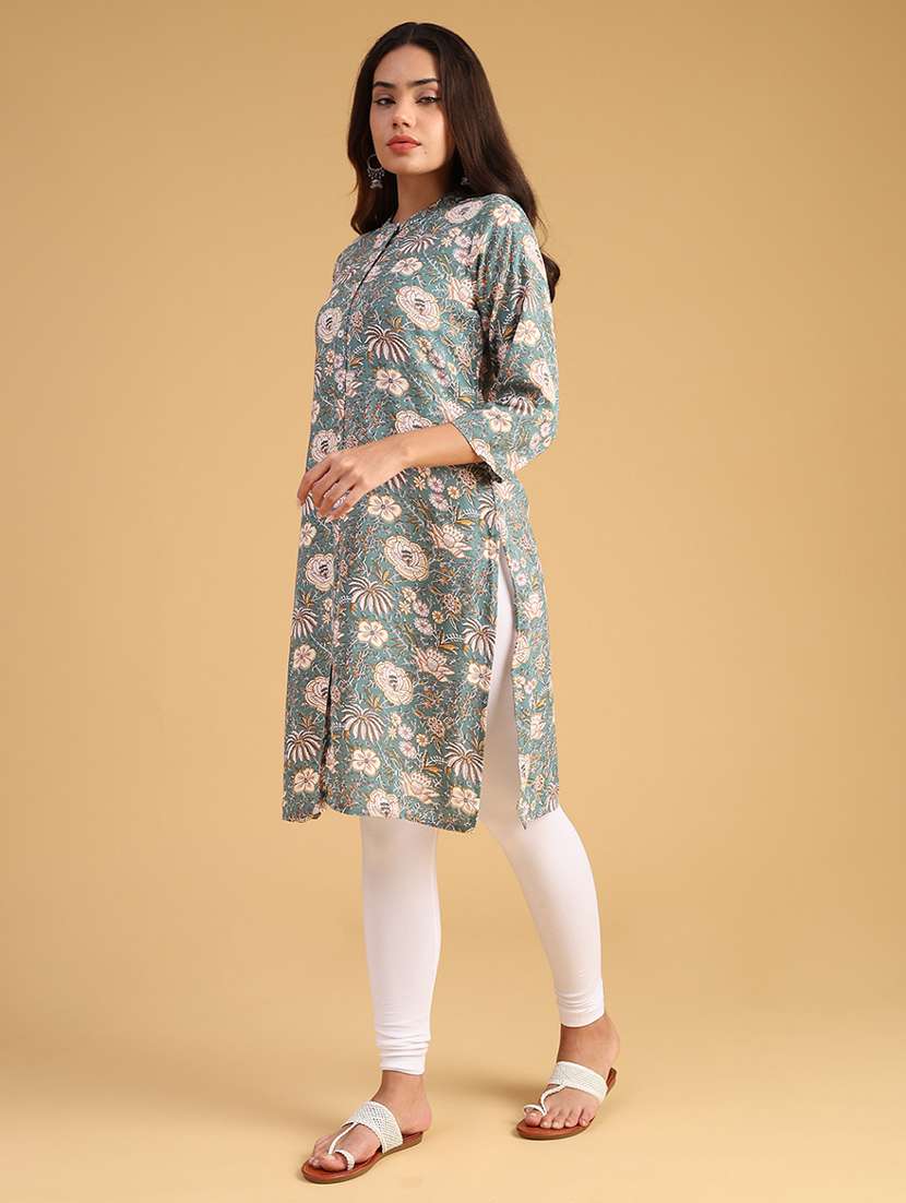 women printed three quarter sleeve straight kurta - 21985838 -  Standard Image - 2