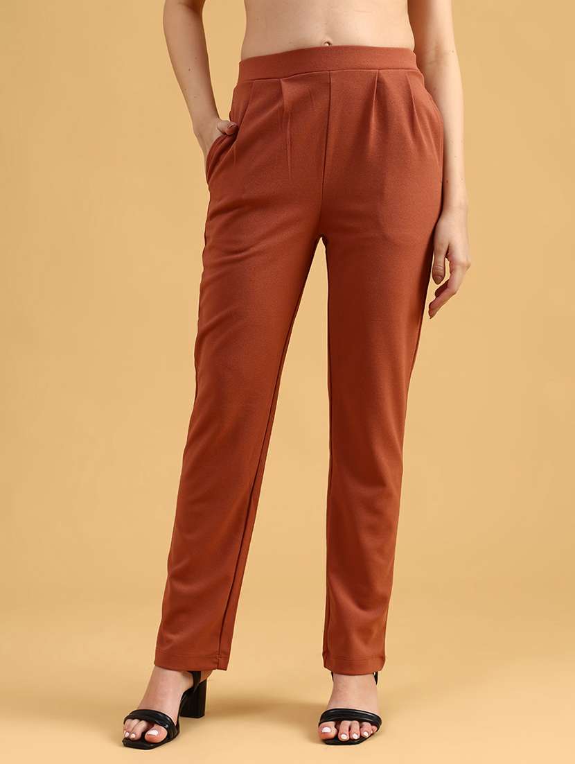 women solid mid rise straight trouser - 21985929 -  Standard Image - 2