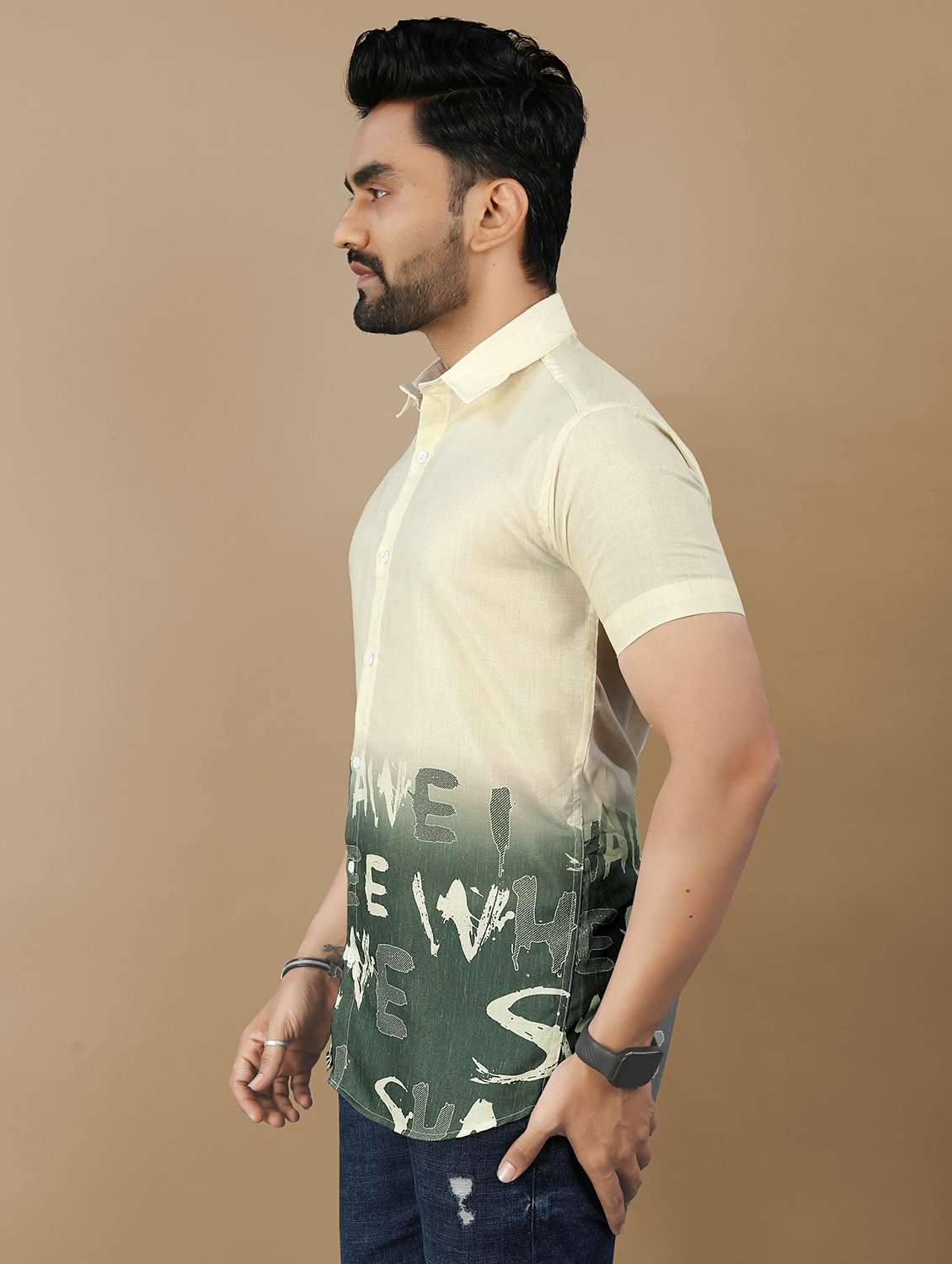 men printed short sleeve collared regular fit shirt - 21985940 -  Standard Image - 2