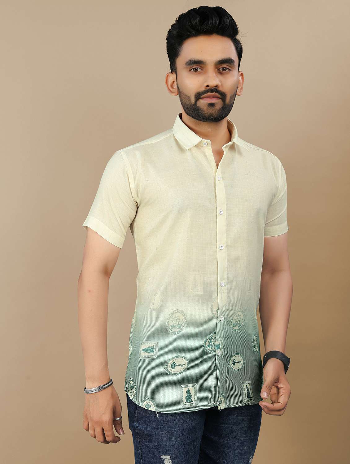 men printed short sleeve collared regular fit shirt - 21985944 -  Standard Image - 2