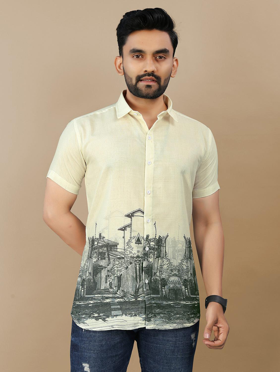 men printed short sleeve regular fit casual shirt - 21985954 - Zoom Image - 0