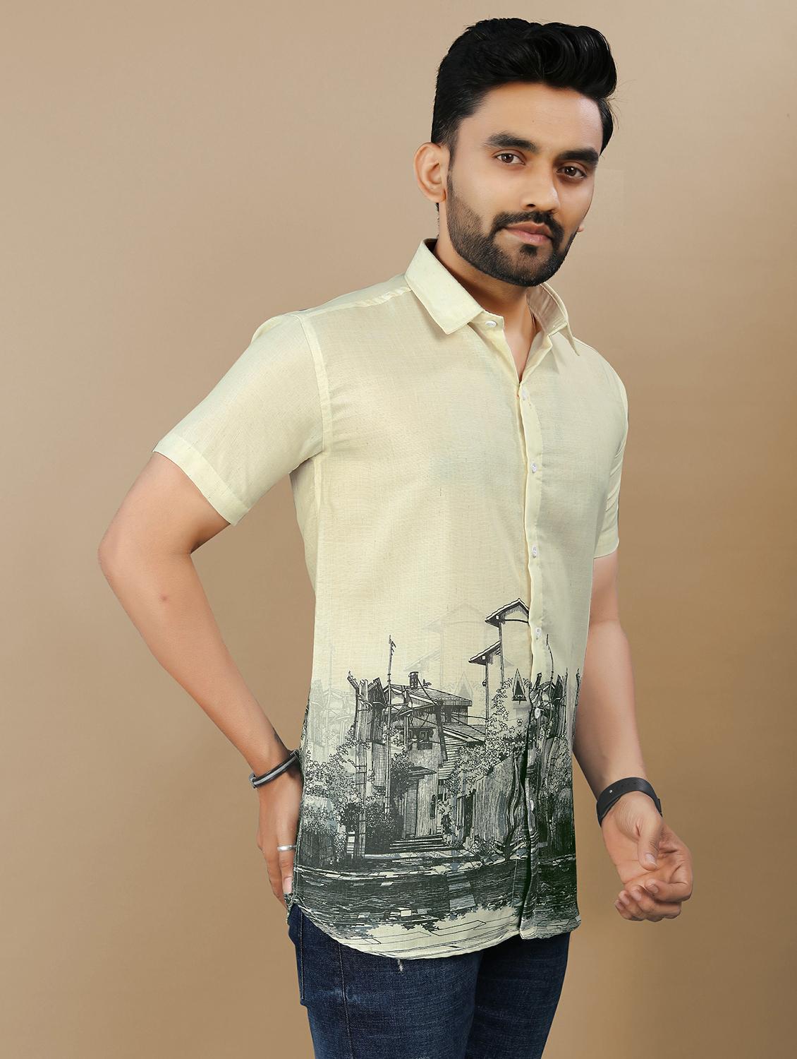 men printed short sleeve regular fit casual shirt - 21985954 - Standard Image - 2