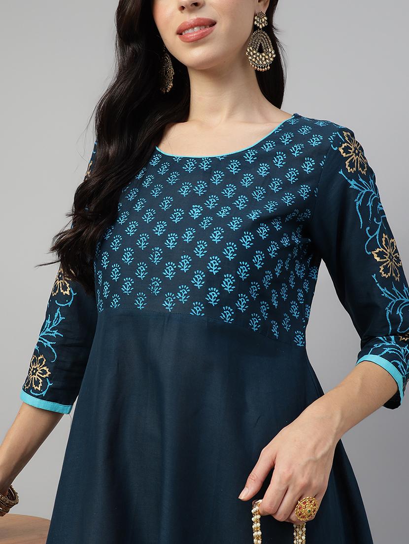 women printed three quarter sleeve anarkali kurta - 21985960 - Standard Image - 2