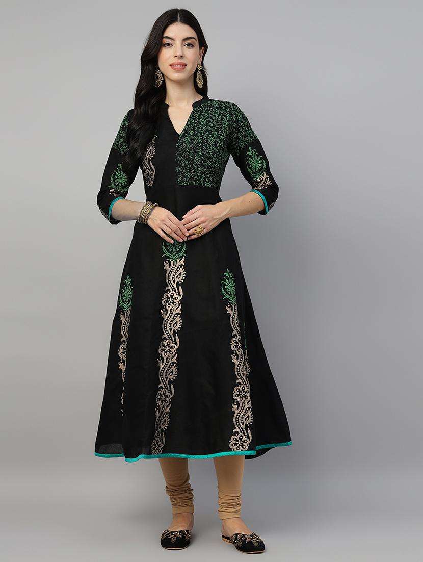 women printed three quarter sleeve anarkali kurta - 21985961 -  Standard Image - 2