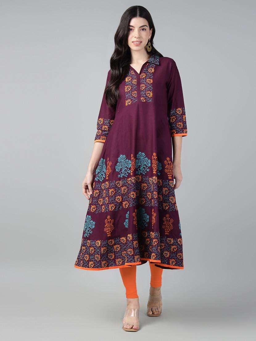 women printed three quarter sleeve a-line kurta - 21985963 -  Standard Image - 2