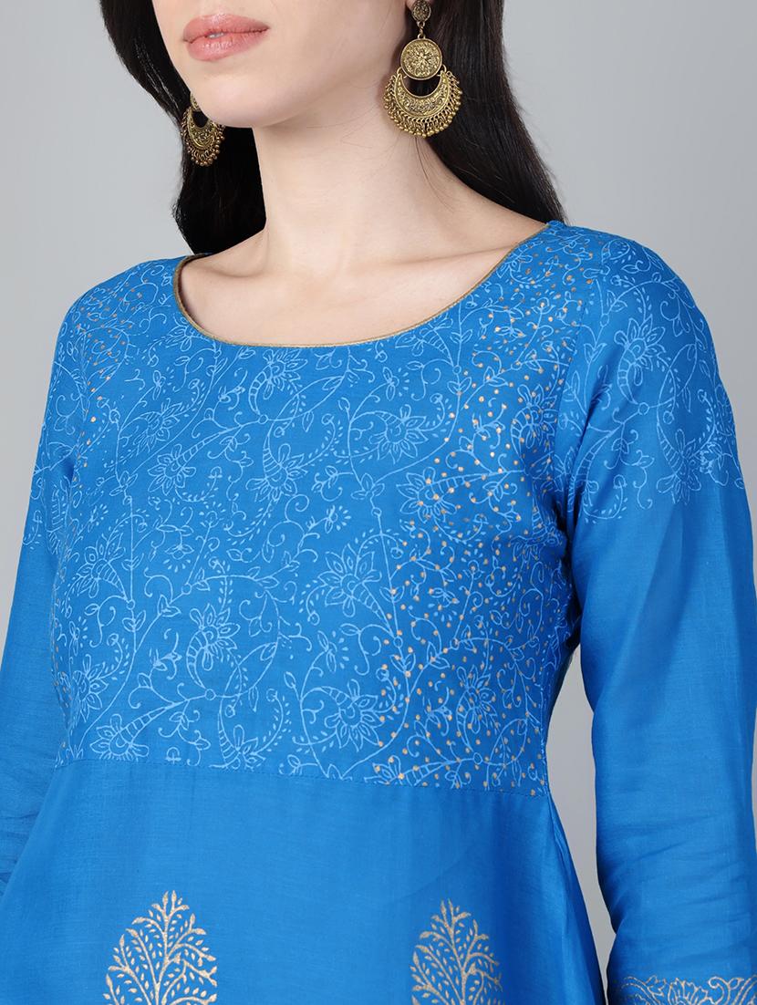 women printed three quarter sleeve a-line kurta - 21985967 - Standard Image - 2