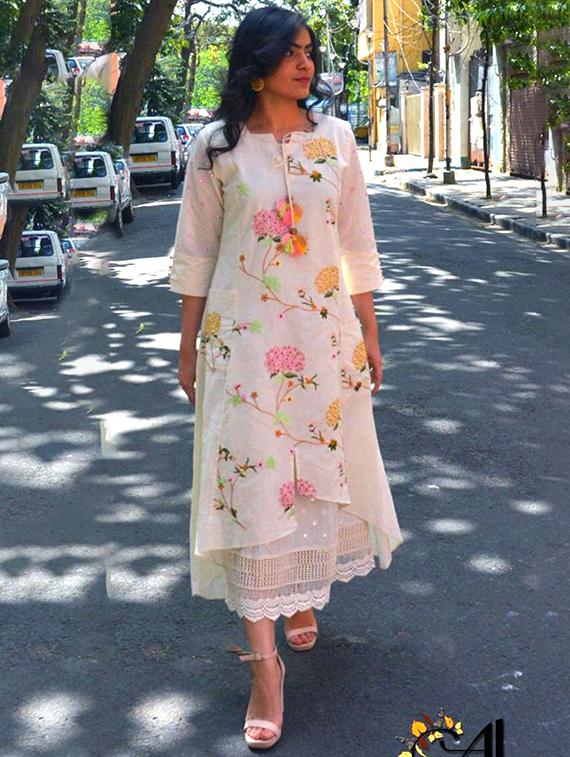 women floral embroidered tie up neck layered dress - 21985977 - Zoom Image - 0