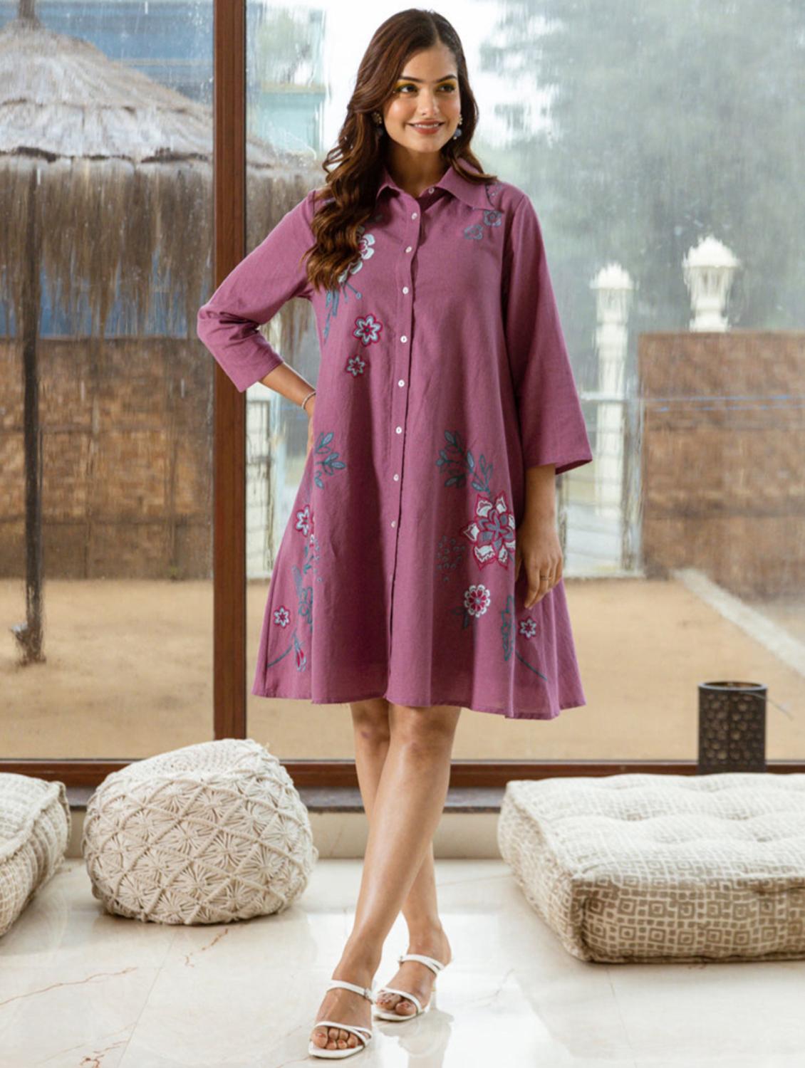 women mauve collared a-line ress - 21985981 -  Zoom Image - 0