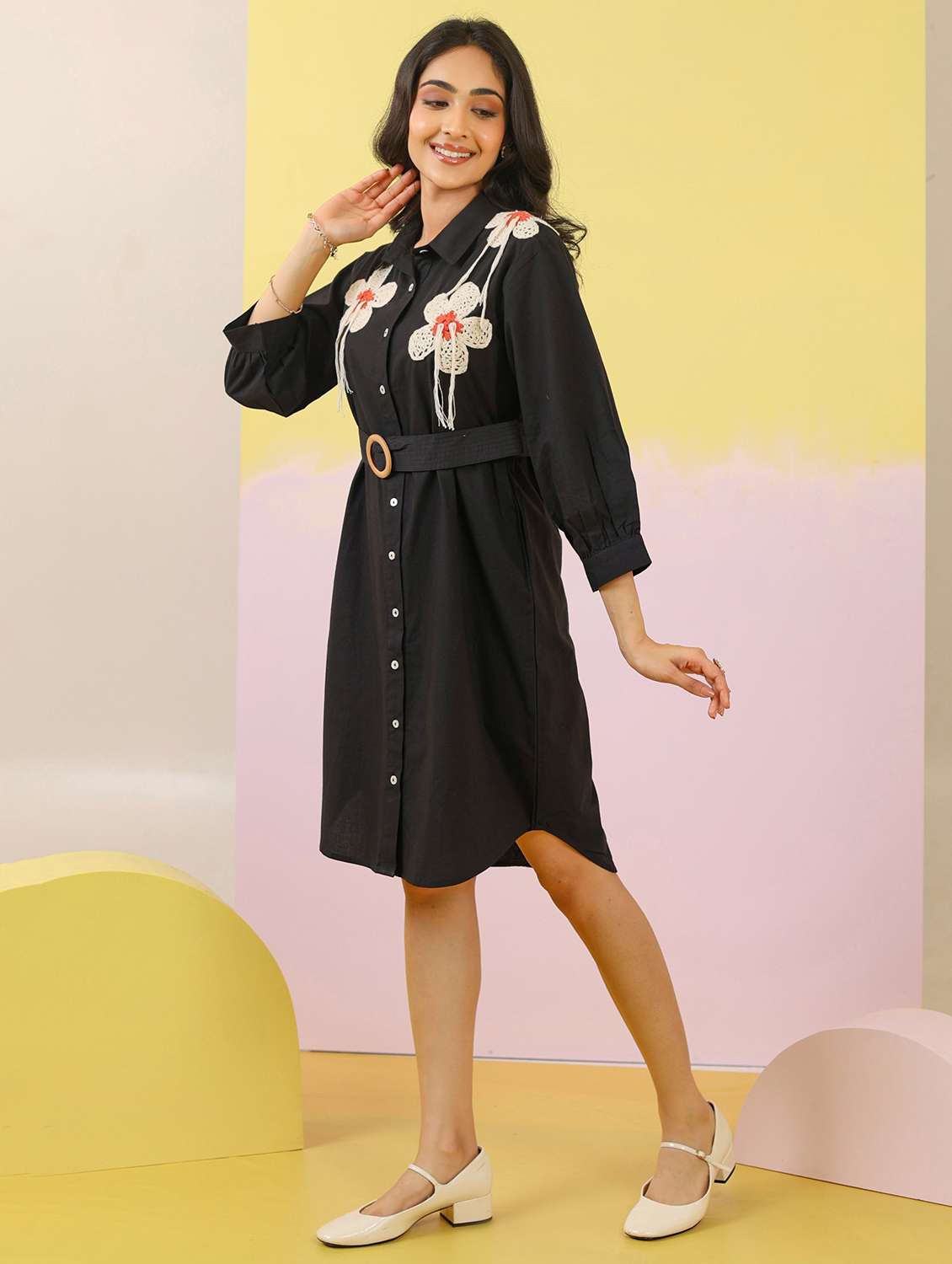women embroidered collared shirt dress - 21985985 - Standard Image - 2