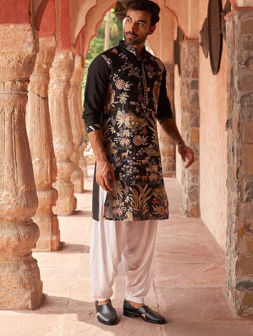 black silk blend kurta pyjama ethnic wear set - 21985988 -  Standard Image - 2