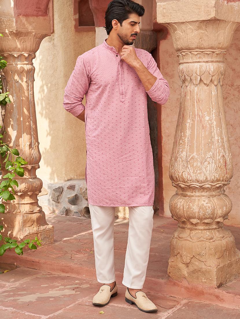men embroidered long sleeve kurta and pyjama set - 21985990 - Standard Image - 2