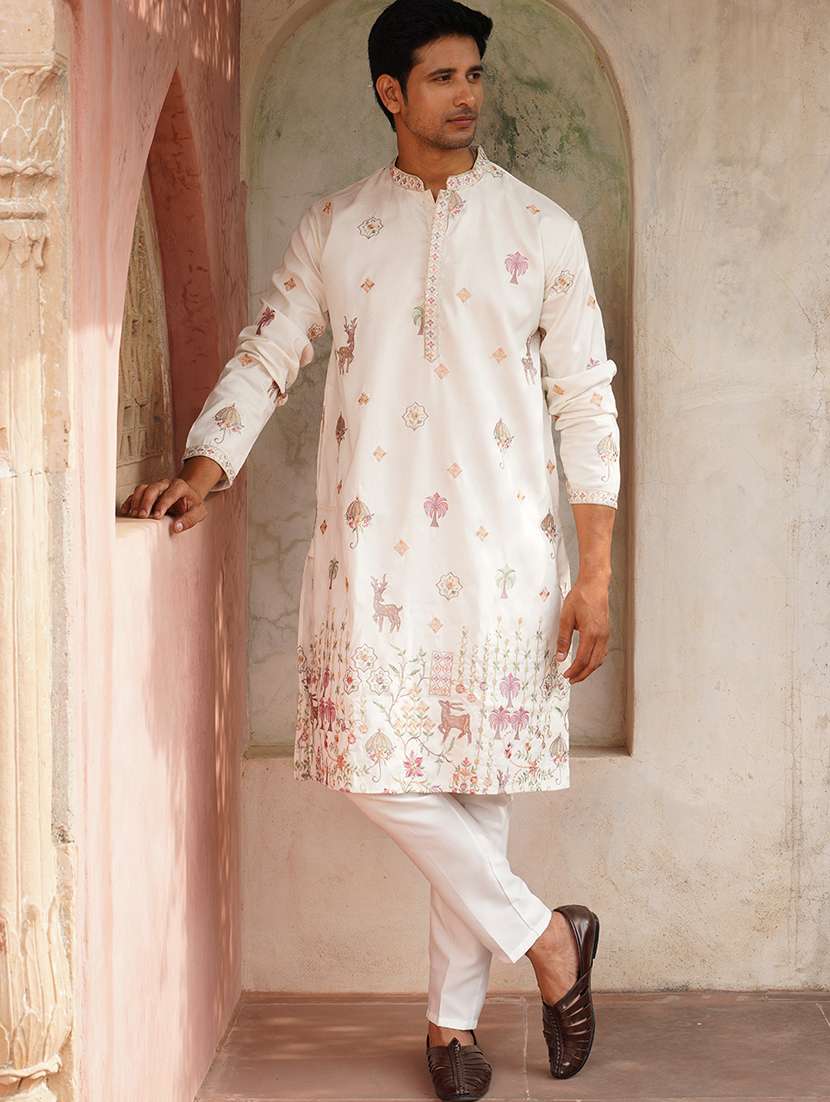 white cotton blend kurta pyjama ethnic wear set - 21986006 -  Standard Image - 2