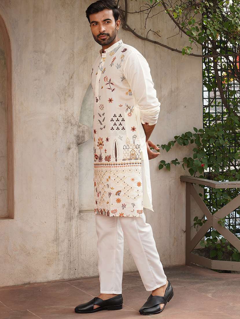 white silk blend kurta pyjama ethnic wear set - 21986008 -  Standard Image - 2