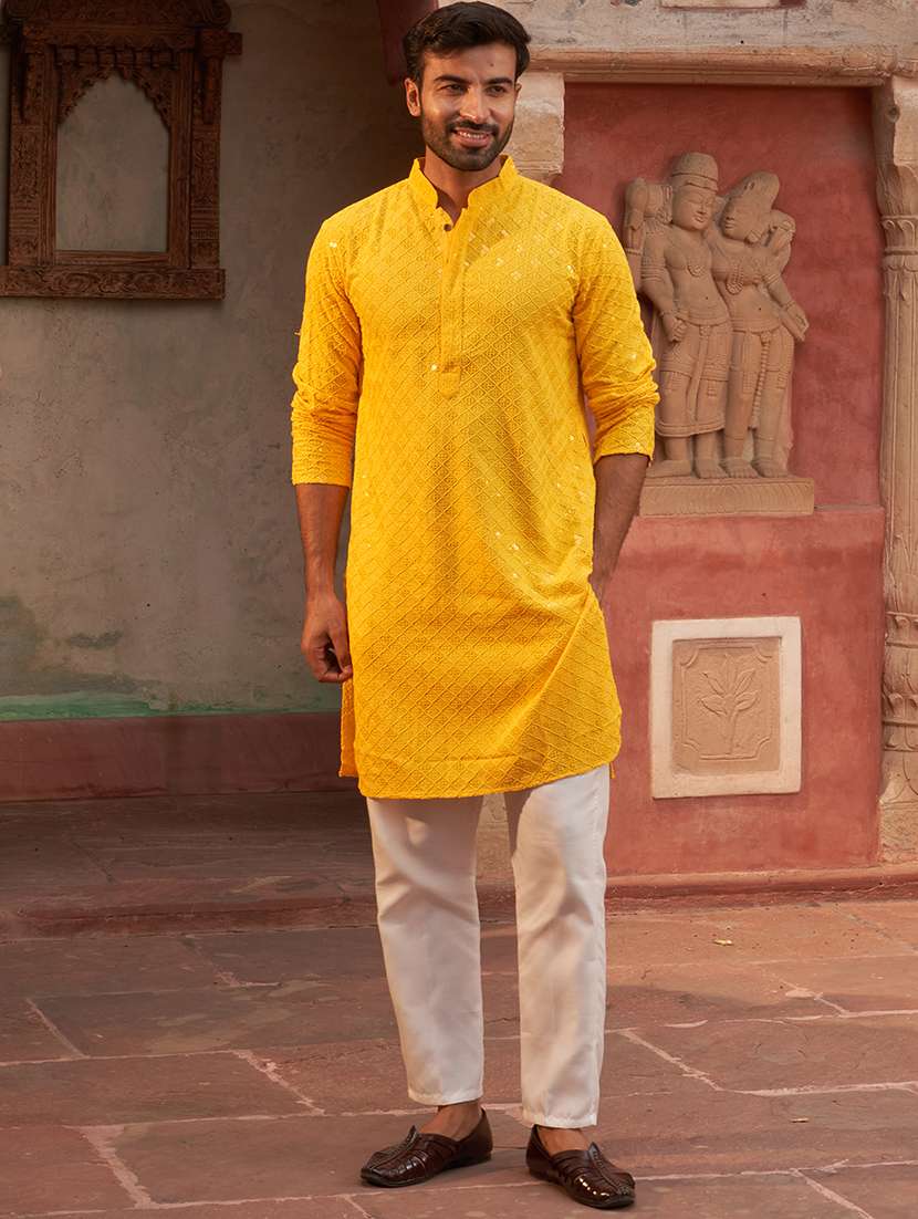 yellow rayon kurta pyjama ethnic wear set - 21986011 -  Standard Image - 2