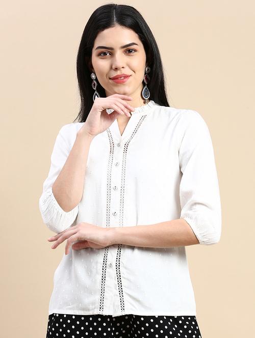 women white mandarin collar regular fit shirt - 21986013 - Standard Image - 0