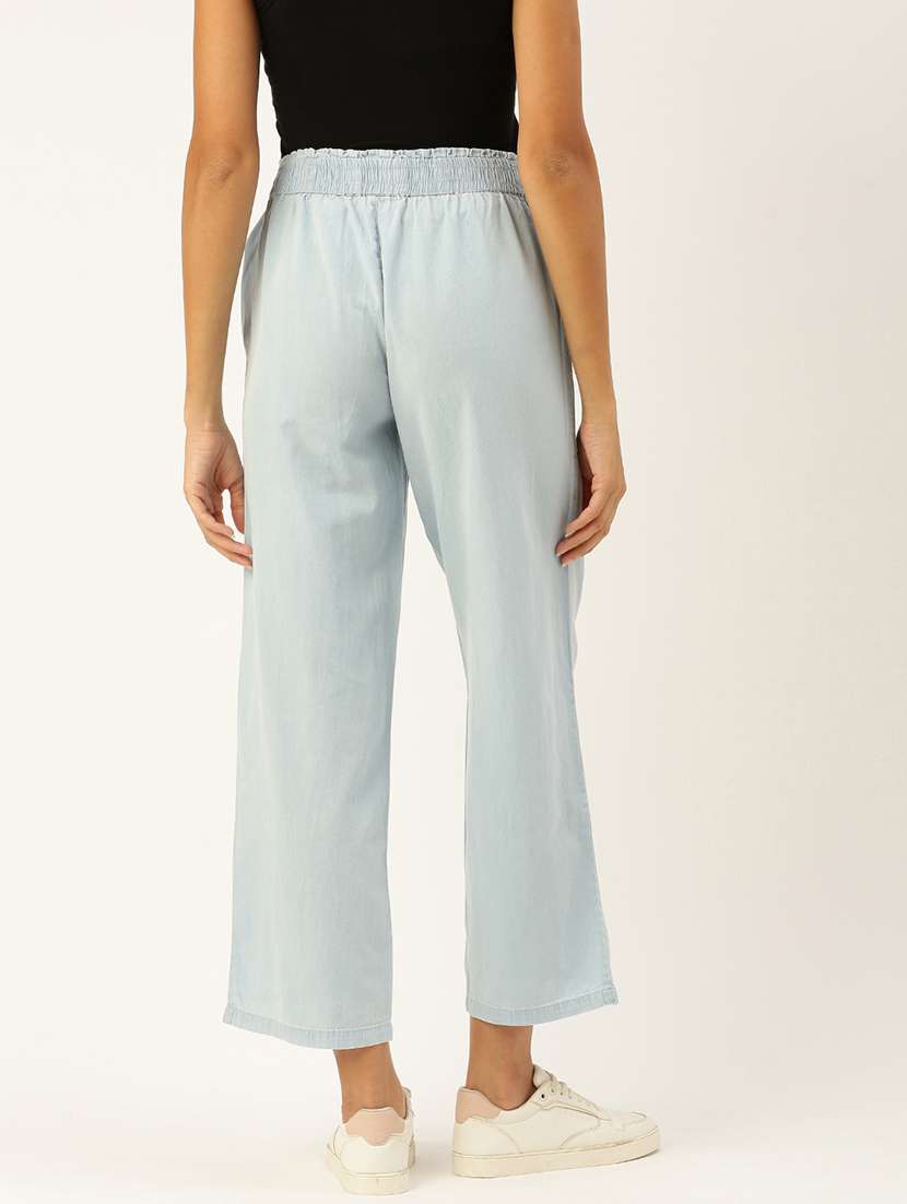 women light blue solid mid rise straight trouser - 21986014 - Standard Image - 2