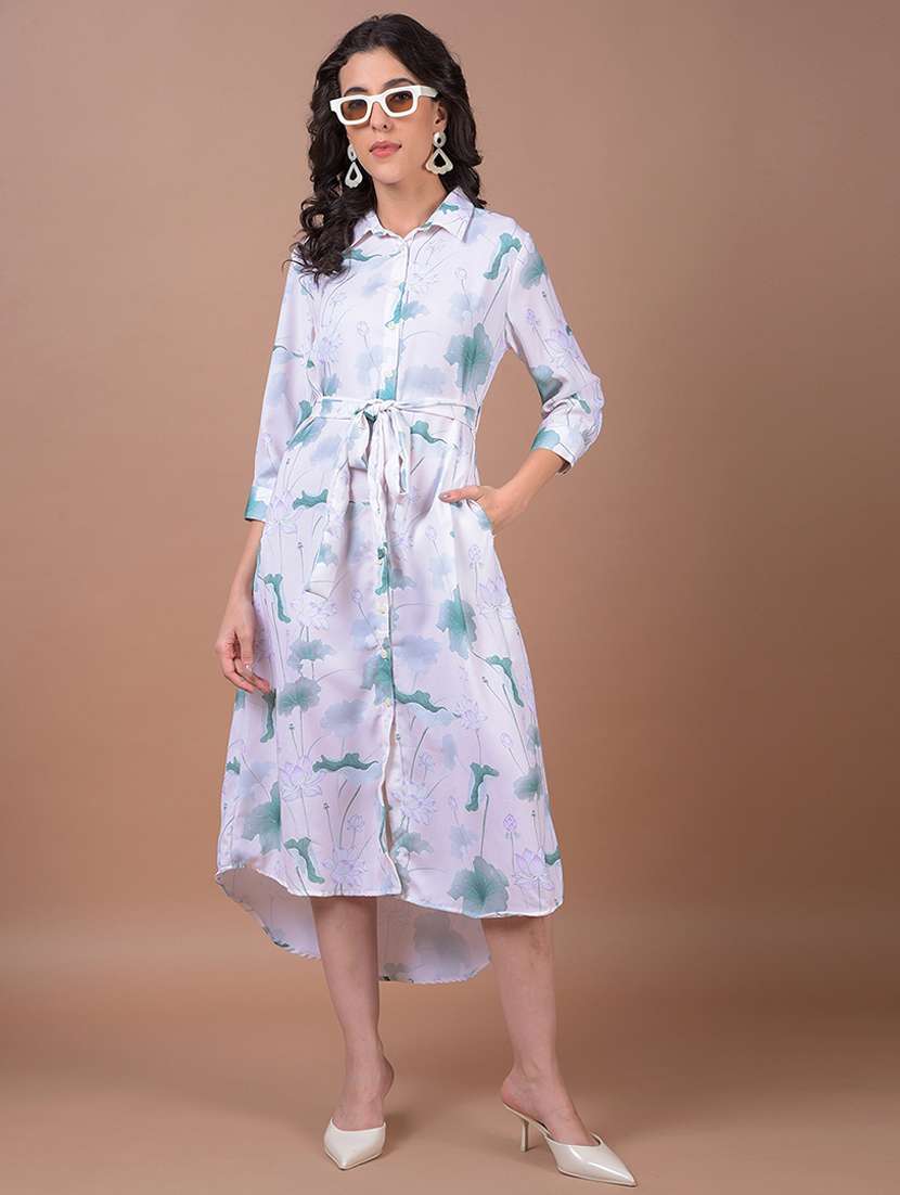 women printed collared high low dress - 21986018 - Zoom Image - 0