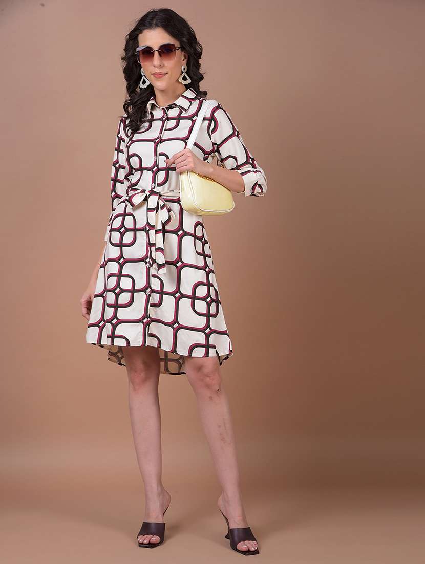 women geometric print collared shirt dress - 21986019 -  Standard Image - 2