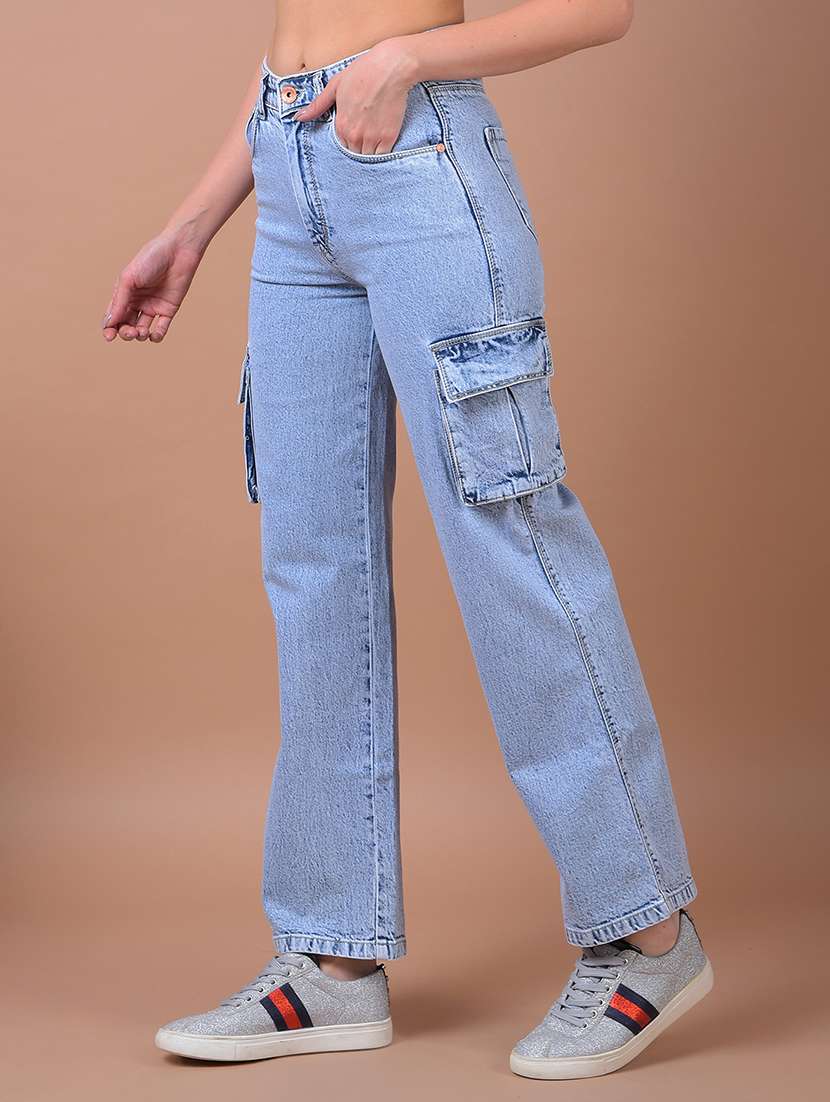 women solid high rise denim cargo - 21986029 -  Standard Image - 2