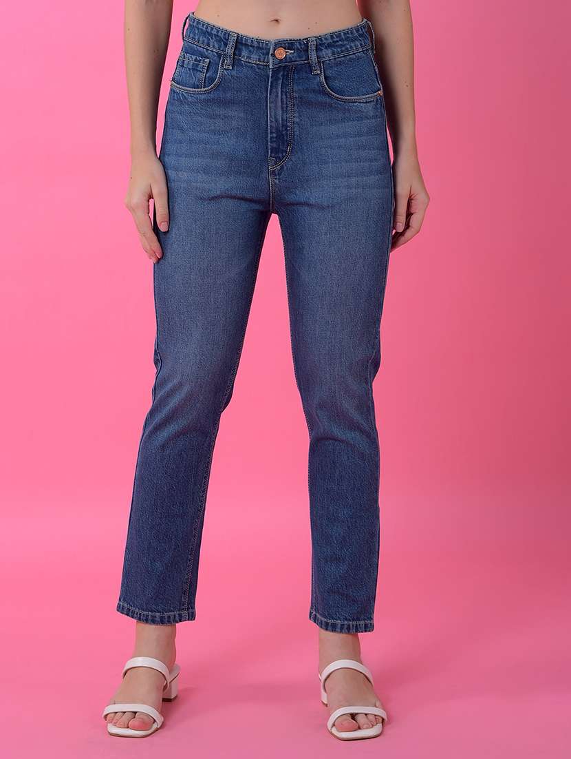 women solid mid rise slim fit jean