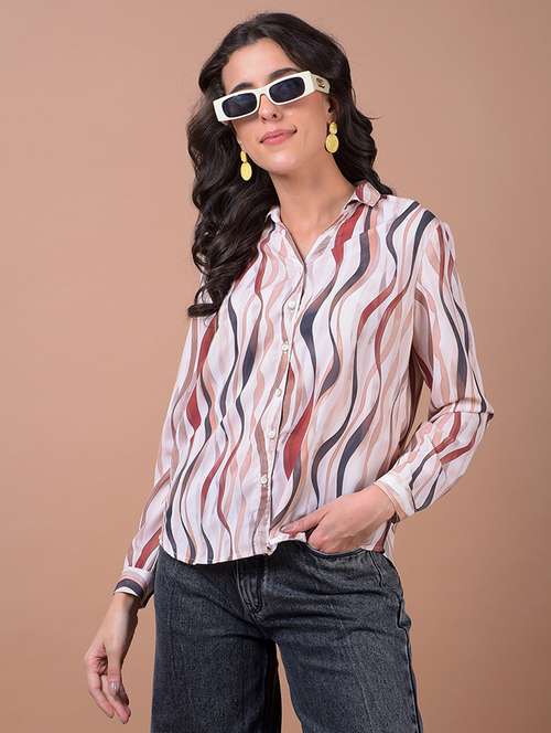 women printed long sleeve collared shirt - 21986070 -  Standard Image - 0