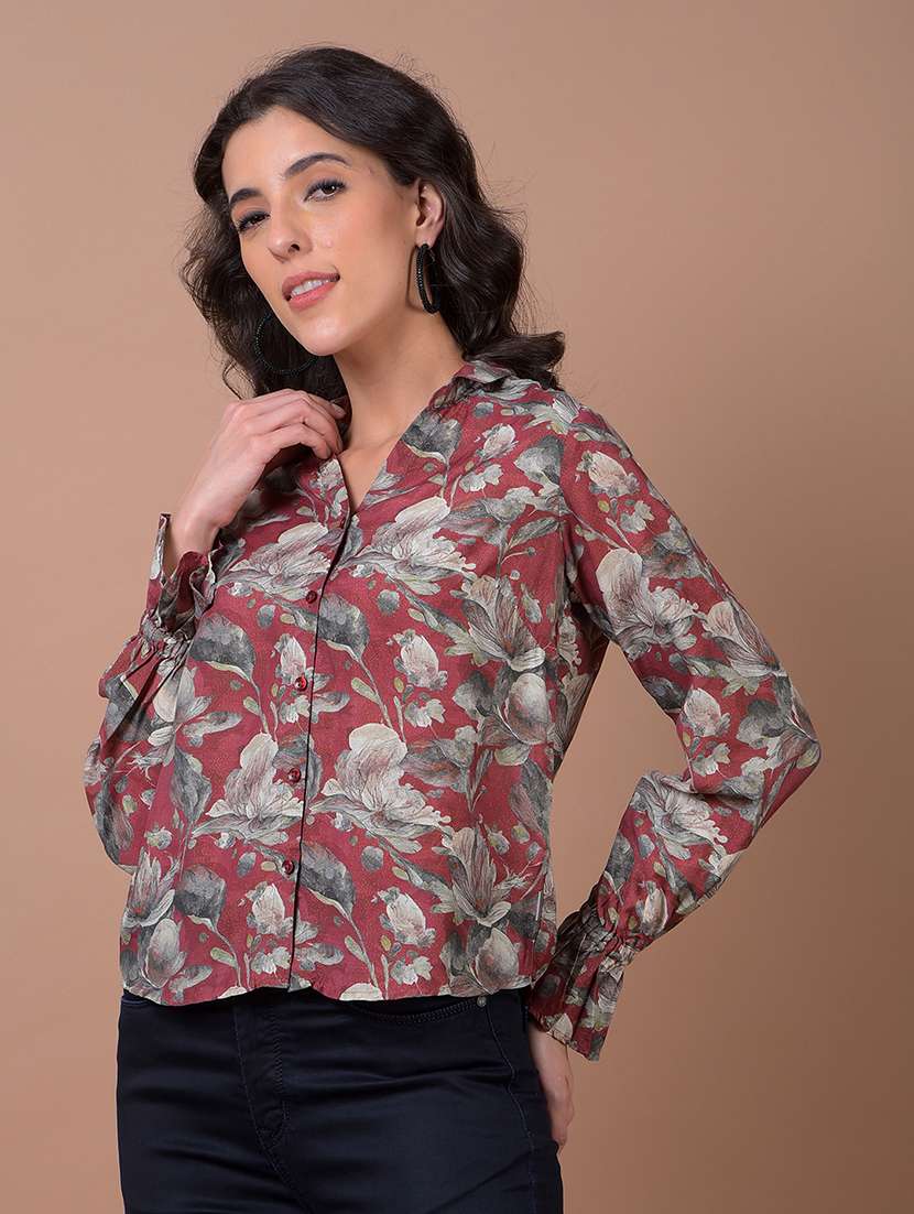 women printed long sleeve collared shirt - 21986073 -  Standard Image - 2