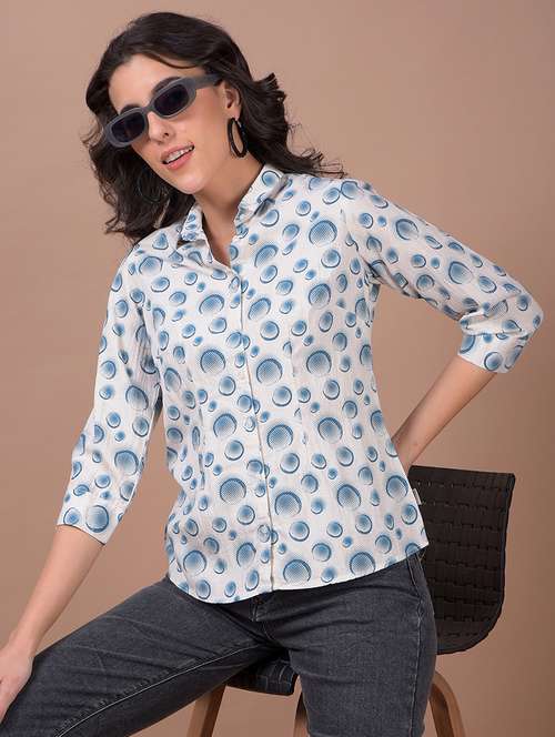 women printed three quarter sleeve collared shirt - 21986074 -  Standard Image - 0