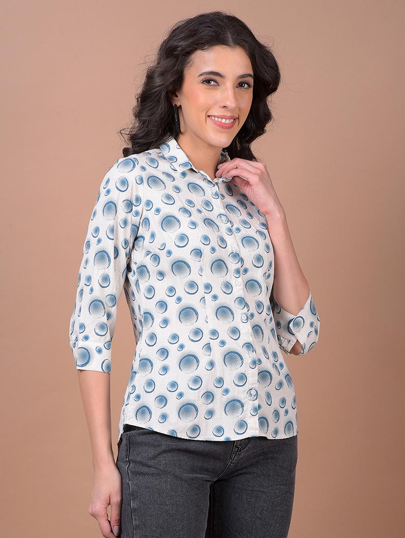 women printed three quarter sleeve collared shirt - 21986074 - Standard Image - 2