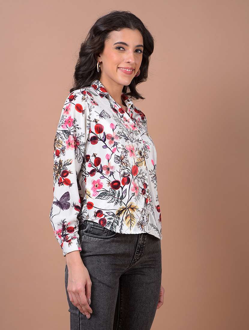 women printed long sleeve collared shirt - 21986081 -  Standard Image - 2