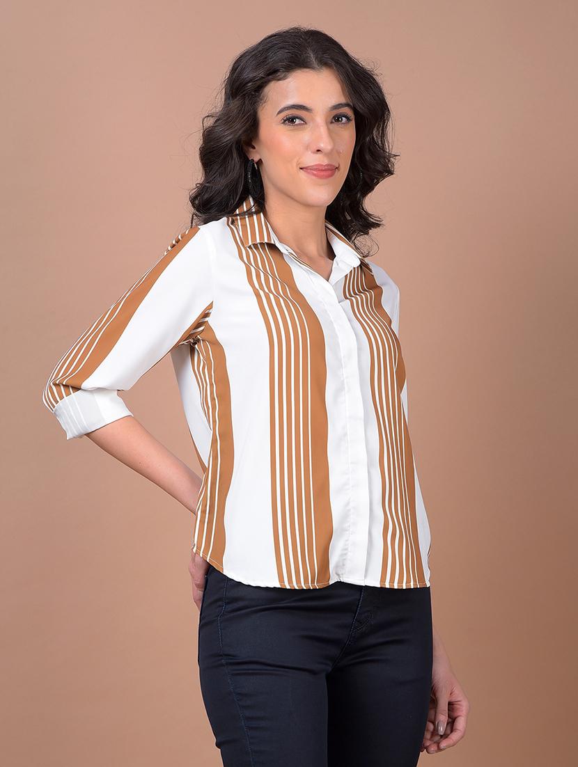 women striped collared long sleeve shirt - 21986083 - Standard Image - 2