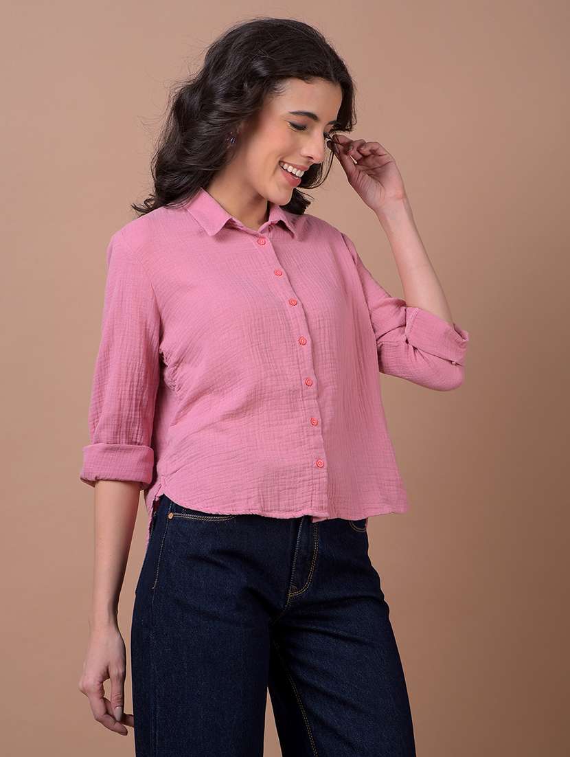 women solid long sleeve high low shirt - 21986084 -  Standard Image - 2