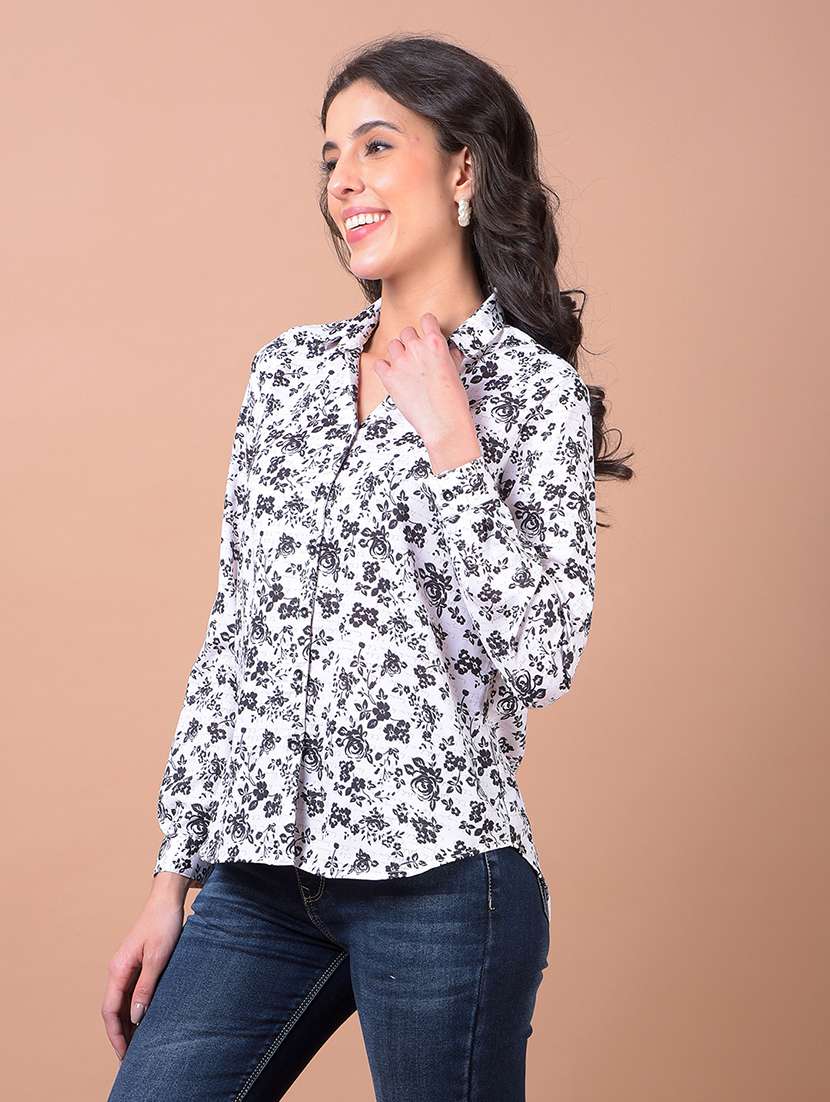 women printed long sleeve collared shirt - 21986086 -  Standard Image - 2